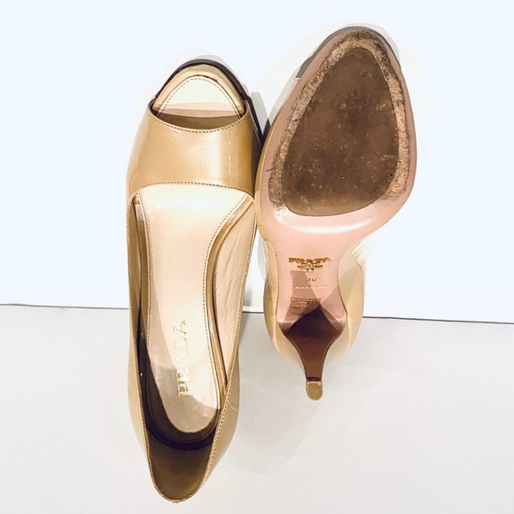 Prada Patent Leather Peep Toe Heel Nude - Picture 15 of 16